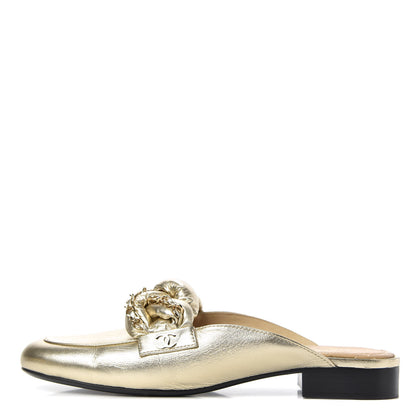Chanel Metallic Lambskin Chain Braided Mules 39.5 Light Gold 1 of 10