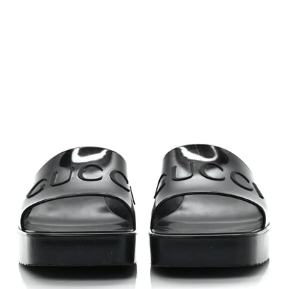 Gucci Rubber Gucci Logo Womens Platform 20/60mm Slide Sandals 39 Black 2 of 8