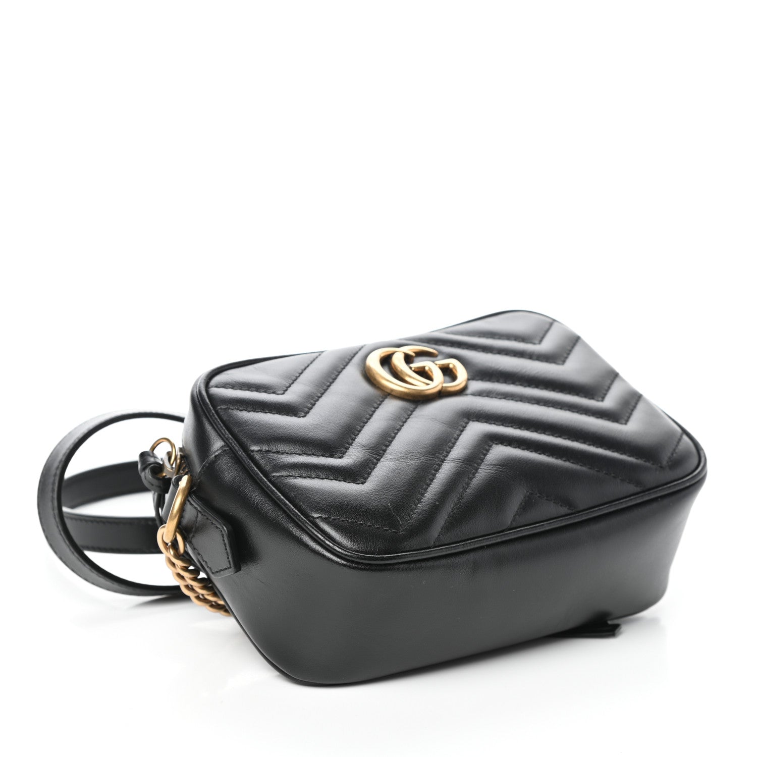 Gucci Calfskin Matelasse Mini GG Marmont Chain Shoulder Bag Black 4 of 8