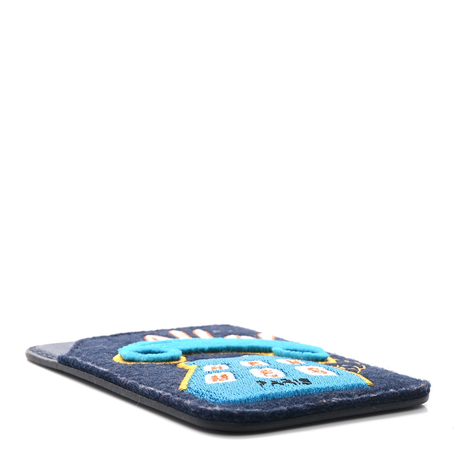 Hermes Feutre Swift Embroidered Allo! MagSafe Card Holder Bleu Navy Multicolore 4 of 5
