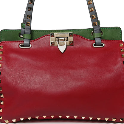 Valentino Garavani Vitello Colorblock Small Rockstud Tote Deep Rose Clover Grey Scarlet 12 of 22