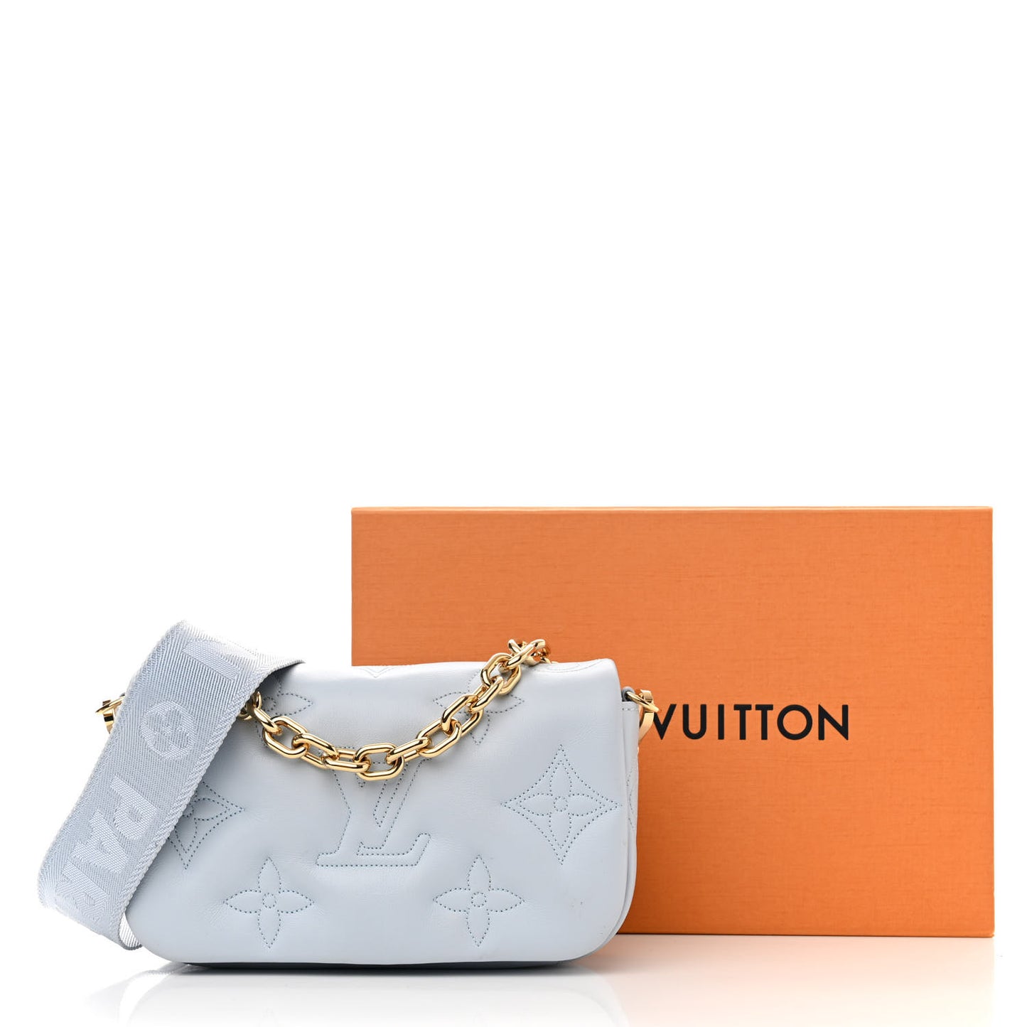 Calfskin Bubblegram Wallet On Strap Ice Blue
