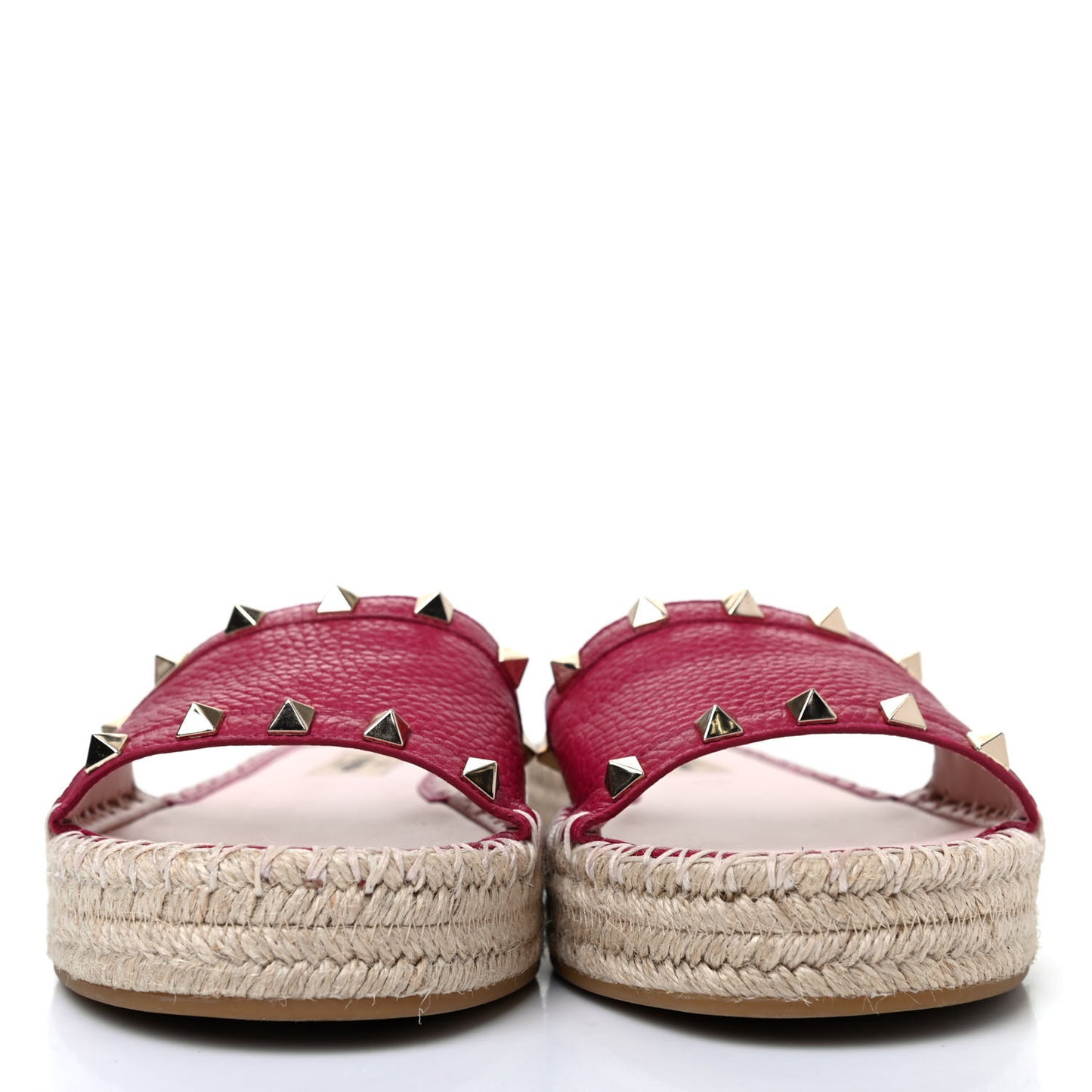 Grained Calfskin Rockstud Espadrille Flat Slide Sandals 38 Red