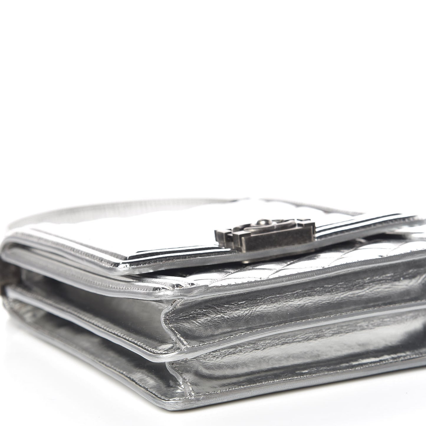 Metallic Goatskin Quilted North South Boy Flap Silver