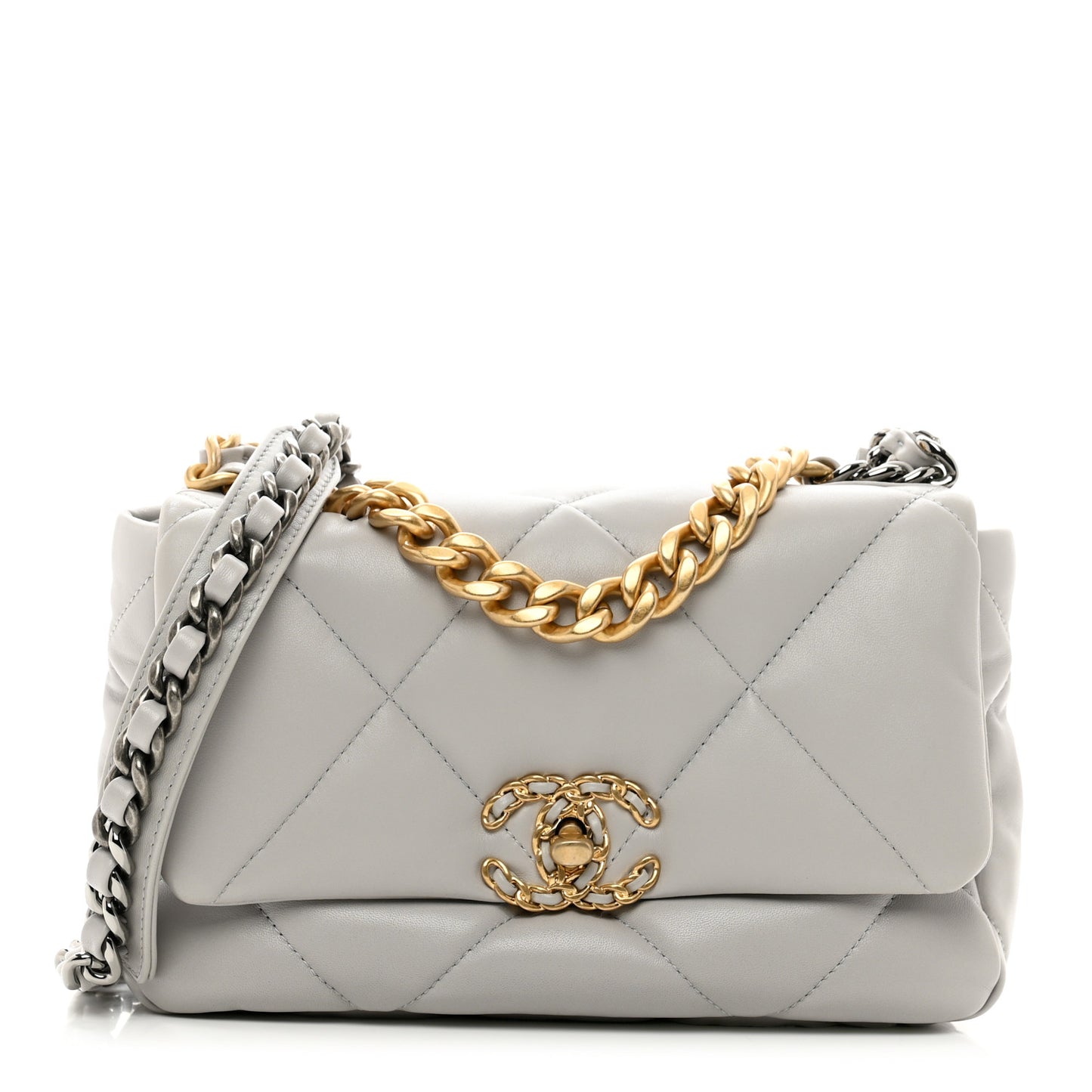 Goatskin Quilted Medium Chanel 19 Flap Grey