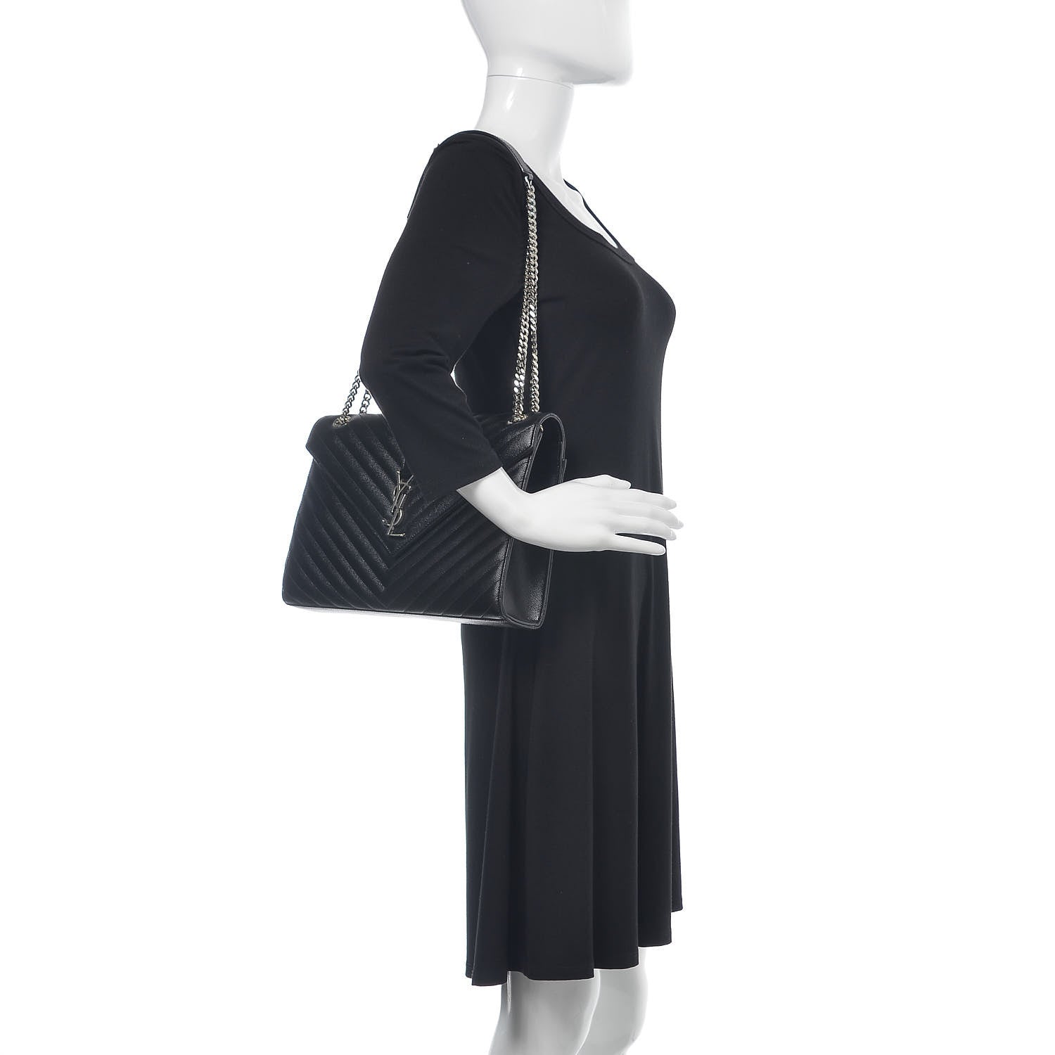 Saint Laurent Grain De Poudre Matelasse Chevron Large Monogram Satchel Black 2 of 14