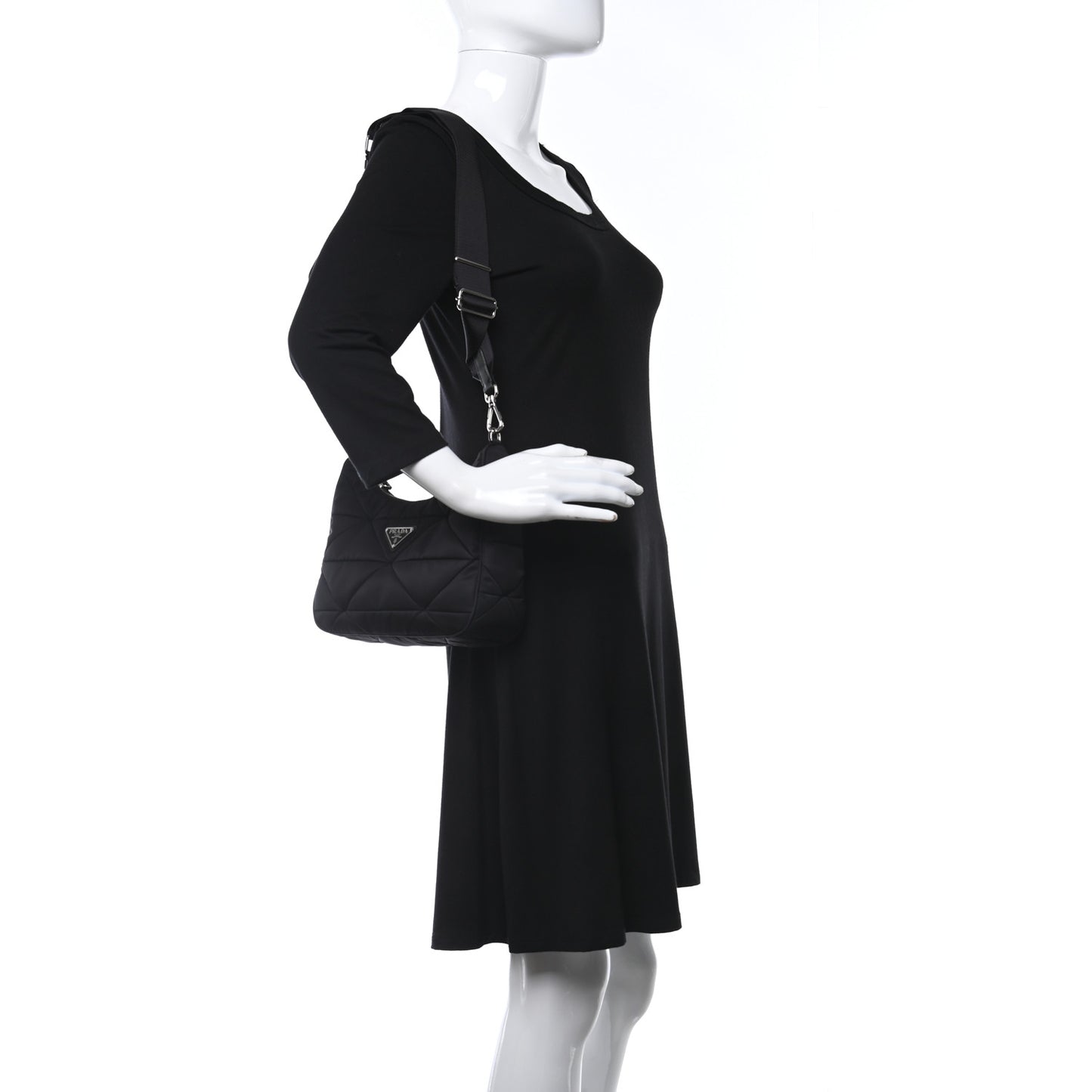 Re-Nylon Triangle Padded Patchwork Shoulder Bag Black