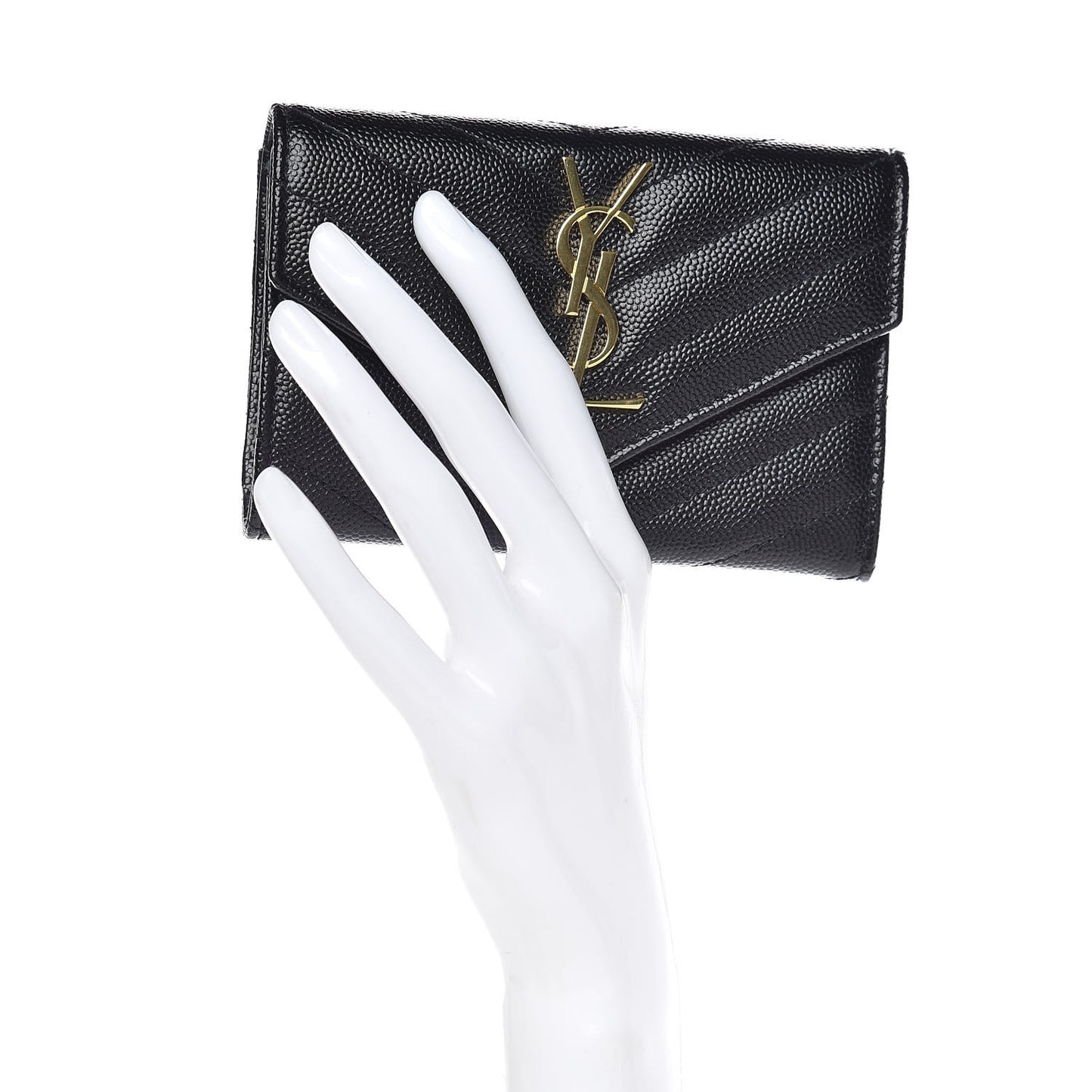 Grain De Poudre Matelasse Chevron Small Monogram Envelope Wallet Black