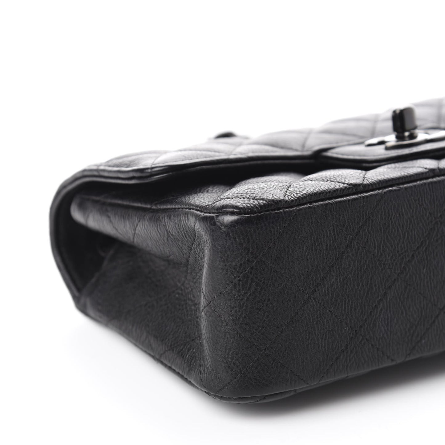 Crumpled Calfskin Quilted Mini Rectangular Flap So Black