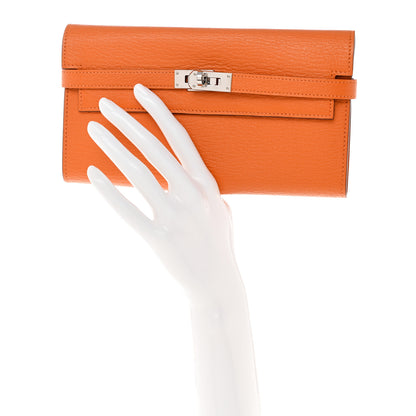 Hermes Chevre Mysore Kelly Longue Wallet Orange 2 of 11
