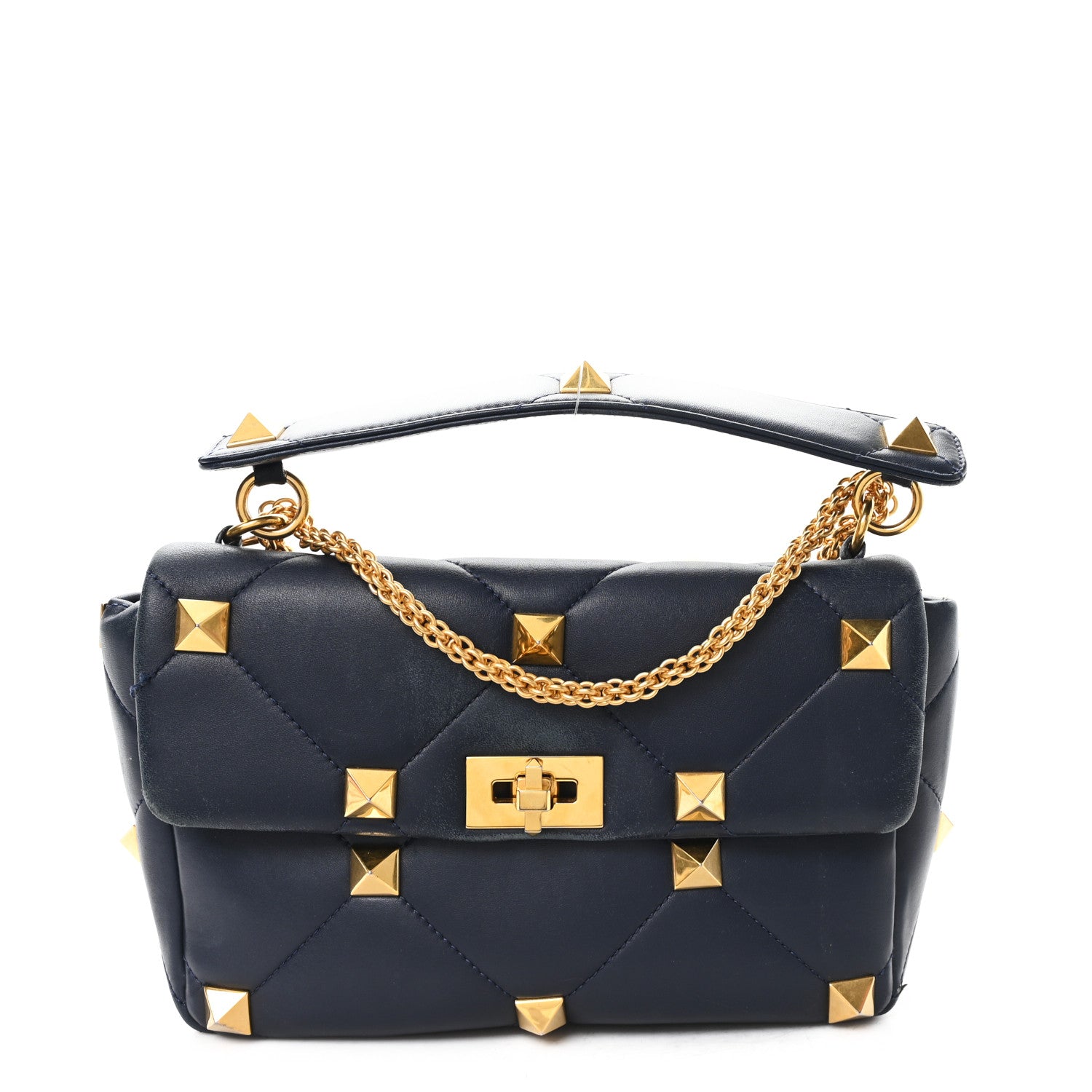 Valentino Garavani Nappa Large Roman Stud Shoulder Bag Marine 1 of 13