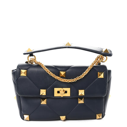 Valentino Garavani Nappa Large Roman Stud Shoulder Bag Marine 1 of 13