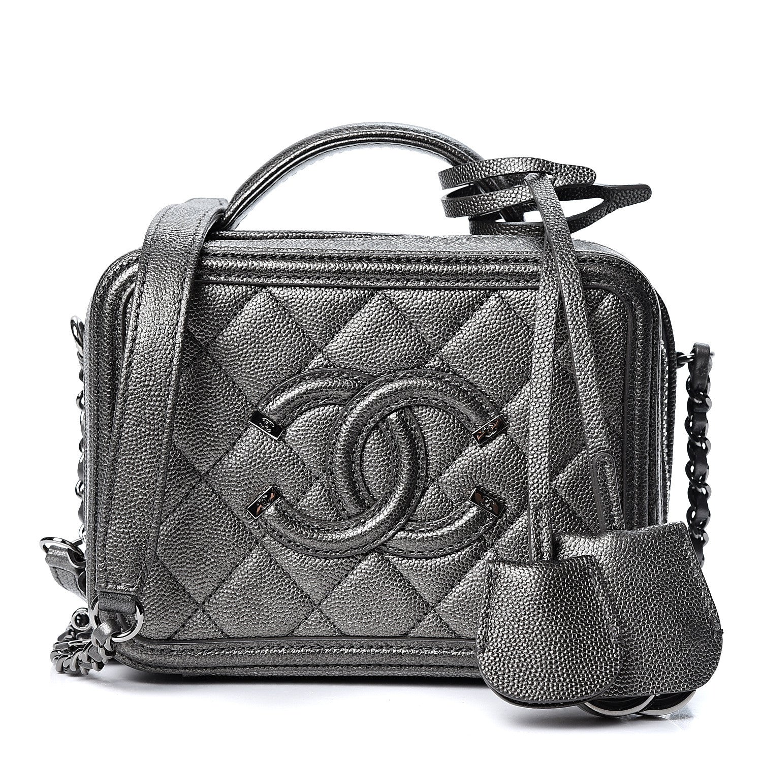 Chanel Caviar Quilted Small CC Filigree Vanity Case Dark Silver 1 of 9