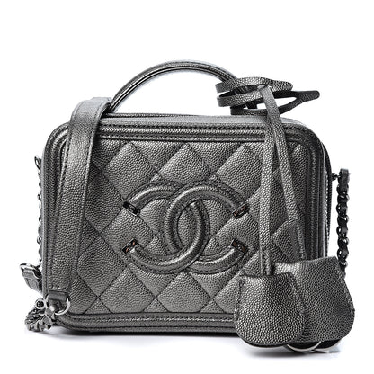 Chanel Caviar Quilted Small CC Filigree Vanity Case Dark Silver 1 of 9