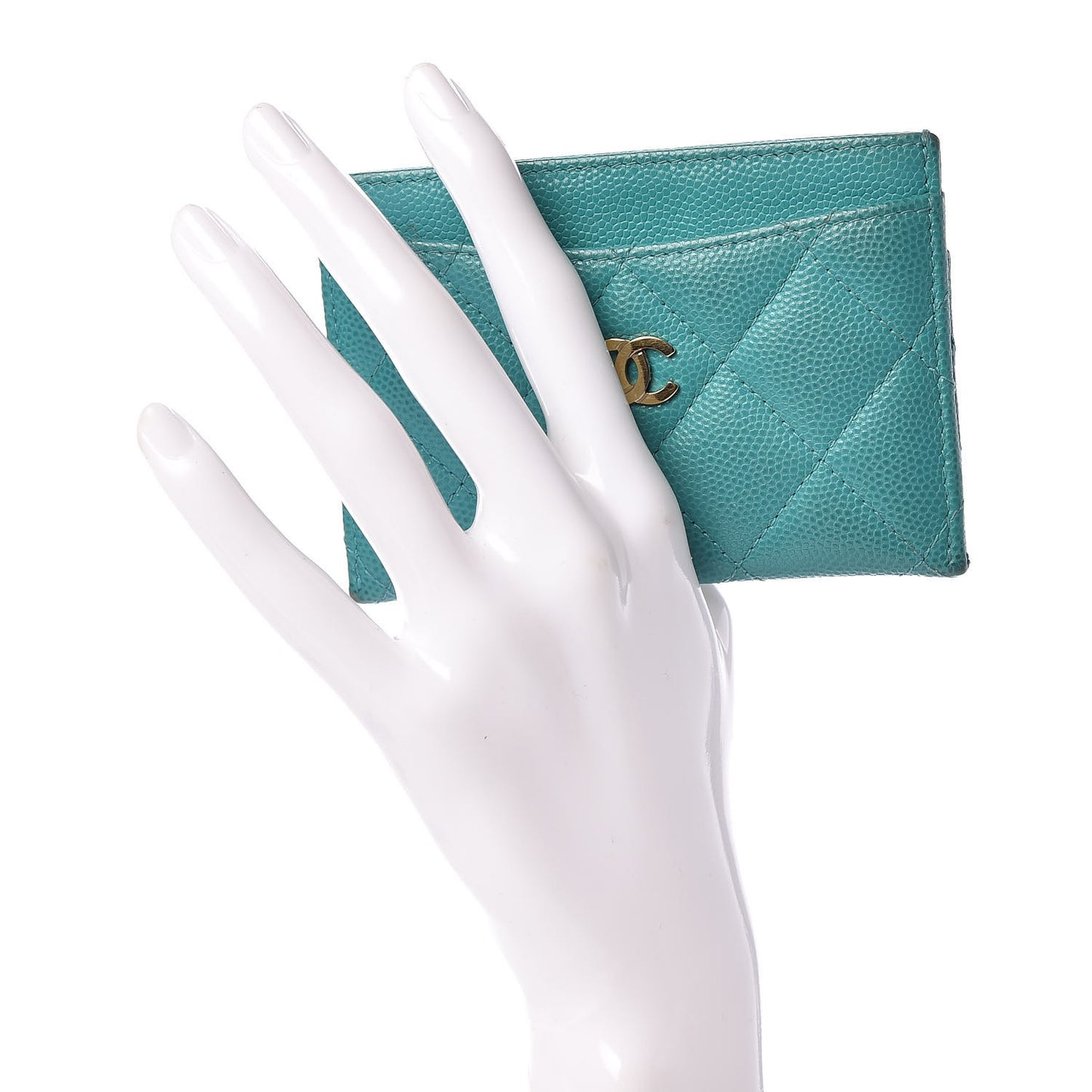 Caviar Quilted Card Holder Turquoise