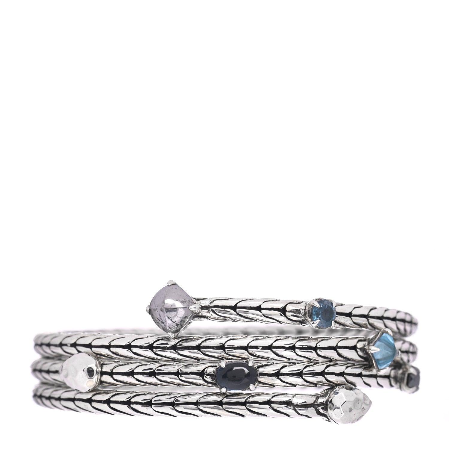 John Hardy Sterling Silver Blue Topaz Hematite Classic Chain Coil Bracelet 1 of 4
