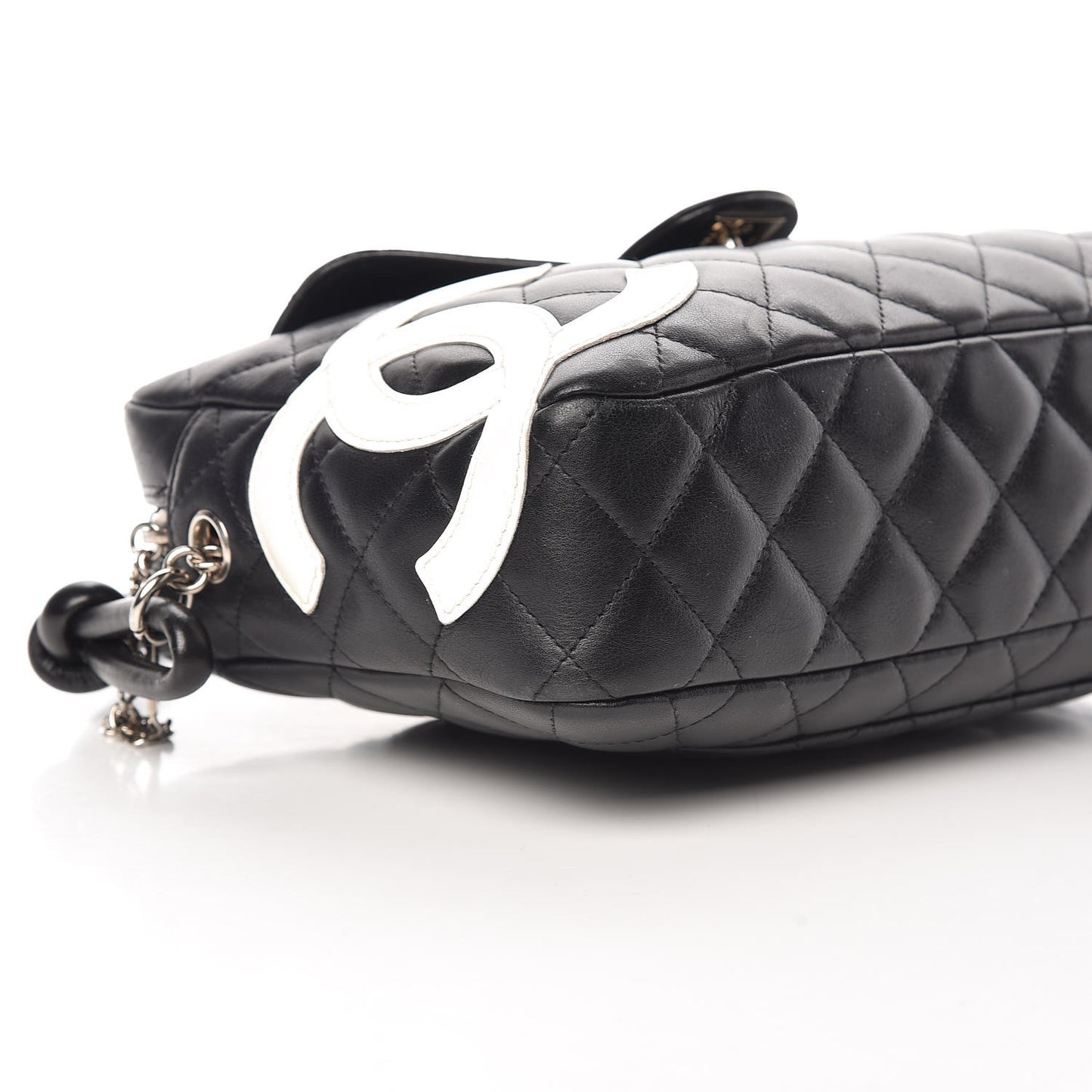 Calfskin Quilted Cambon Camera Case Black White