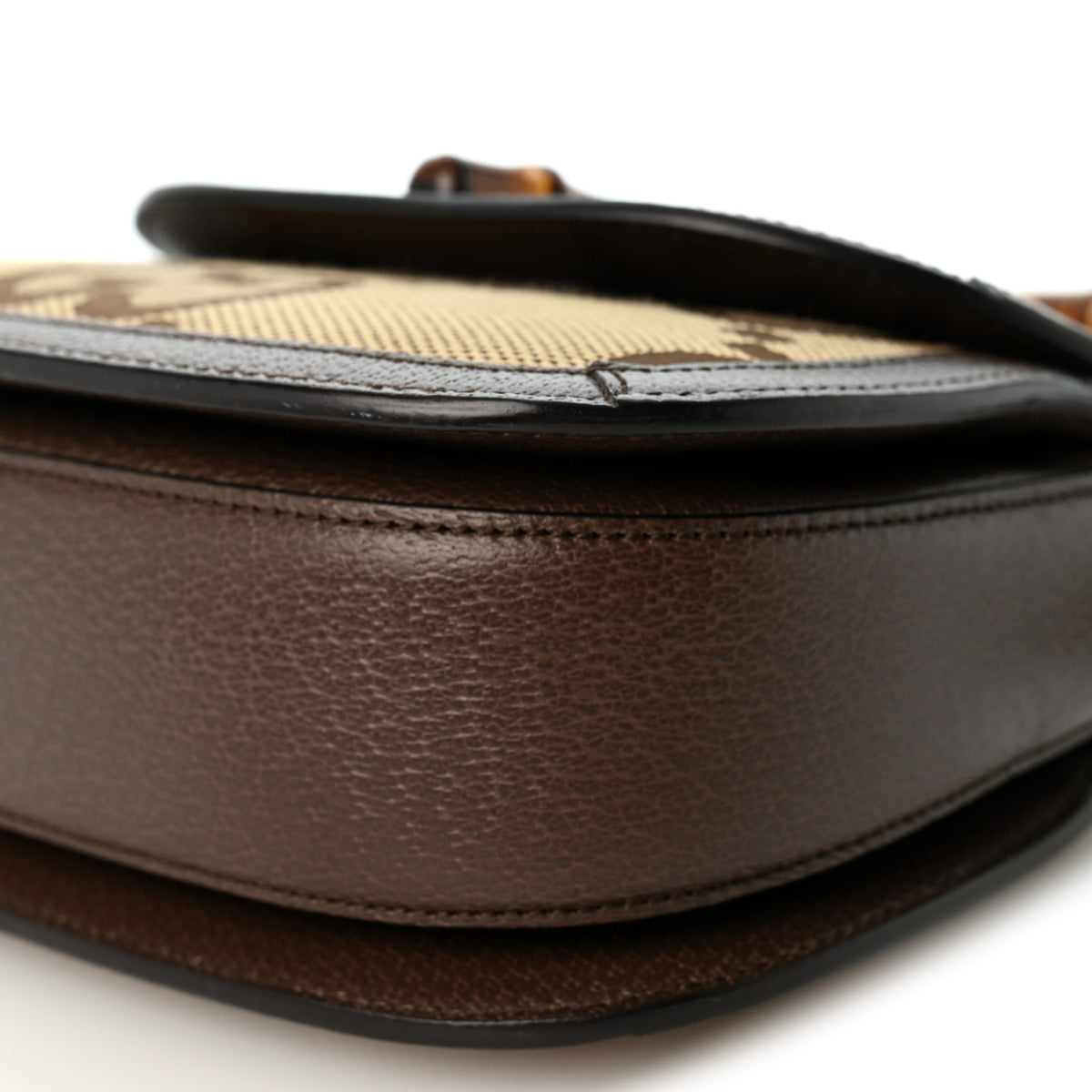 Gucci Monogram Jumbo GG Textured Dollar Calfskin Web Small Bamboo 1947 Top Handle Bag Camel Ebony New Acero 11 of 12