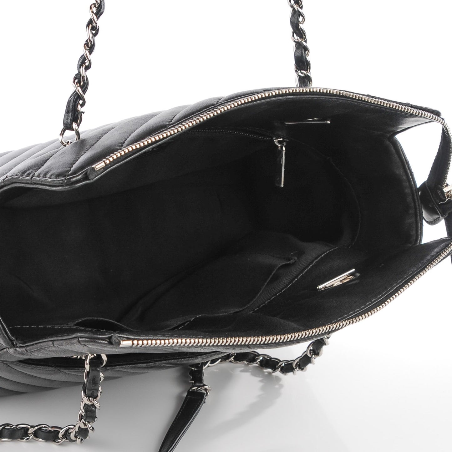 Lambskin Surpique Chevron Quilted Tote Black