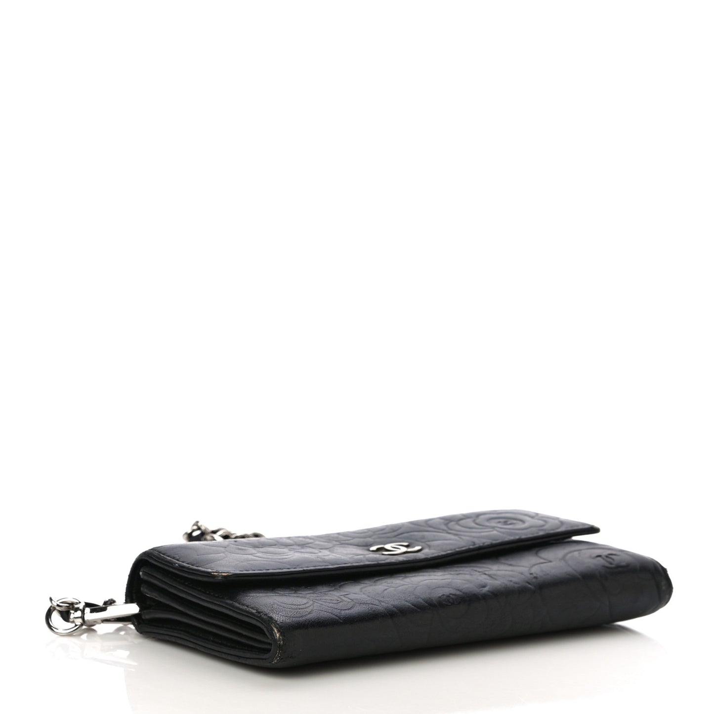 Lambskin Camellia Embossed Wallet on Chain WOC Black