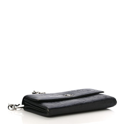 Chanel Lambskin Camellia Embossed Wallet on Chain WOC Black 3 of 29