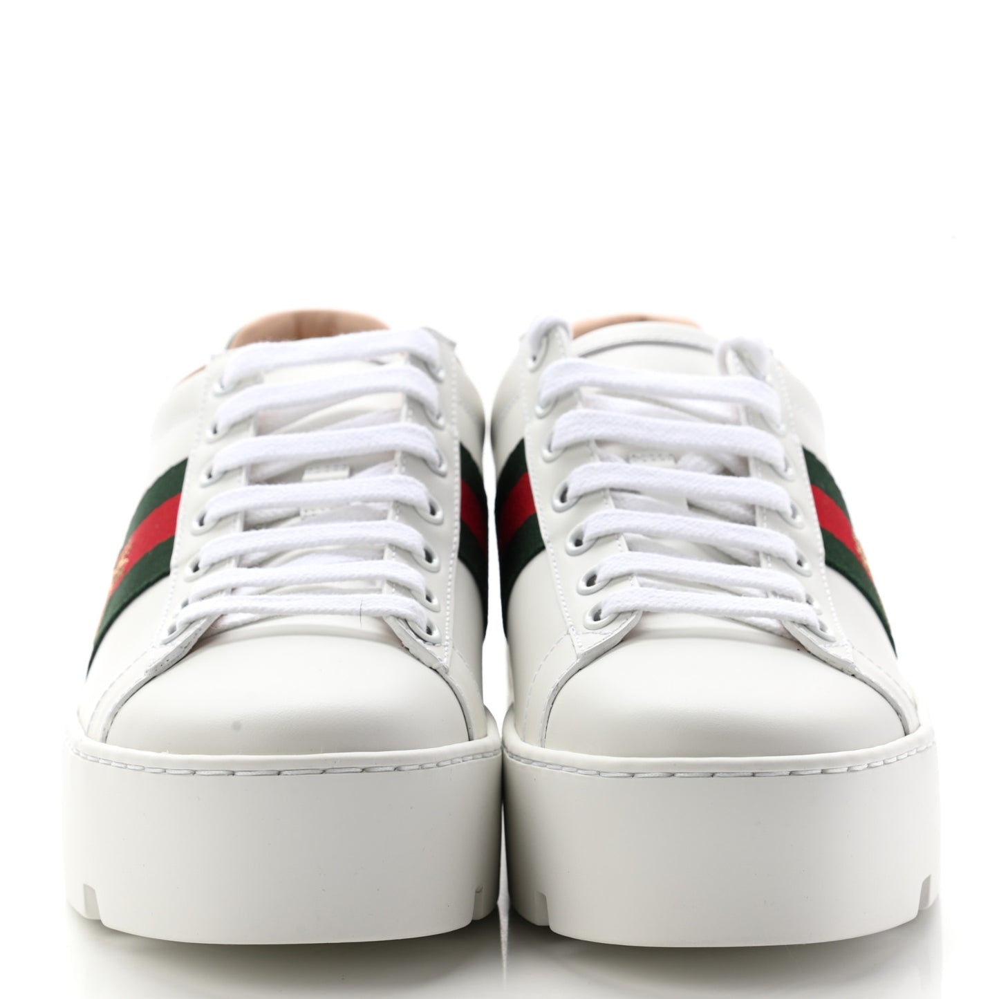 Calfskin Web Bee Embroidered Womens Ace Platform Sneakers 36 White