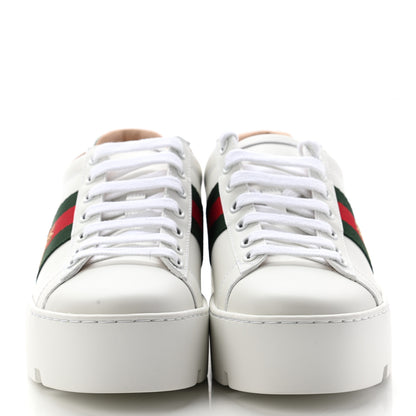 Gucci Calfskin Web Bee Embroidered Womens Ace Platform Sneakers 36 White 2 of 11
