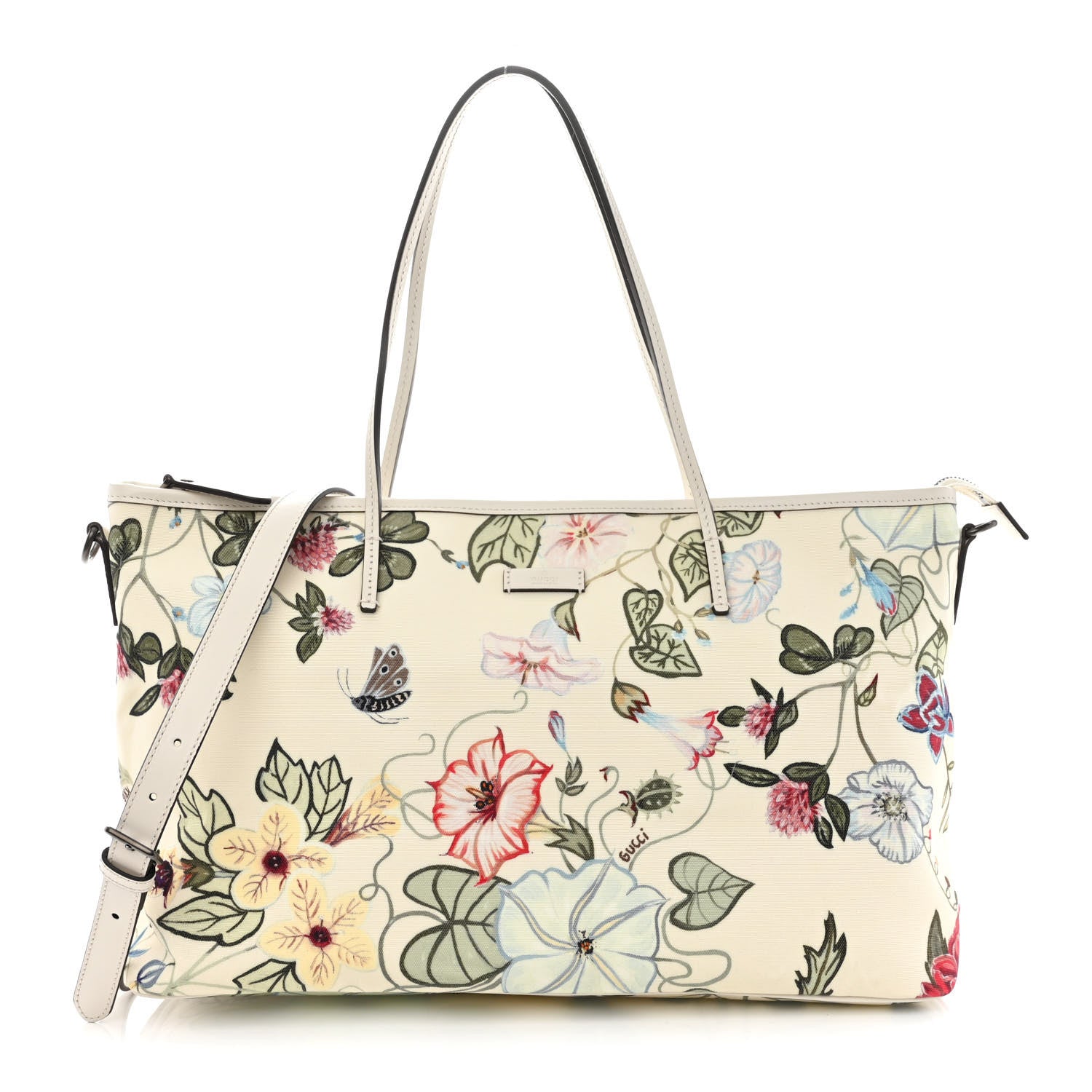 Gucci Canvas Flora Knight Medium Zippered Tote White 1 of 10