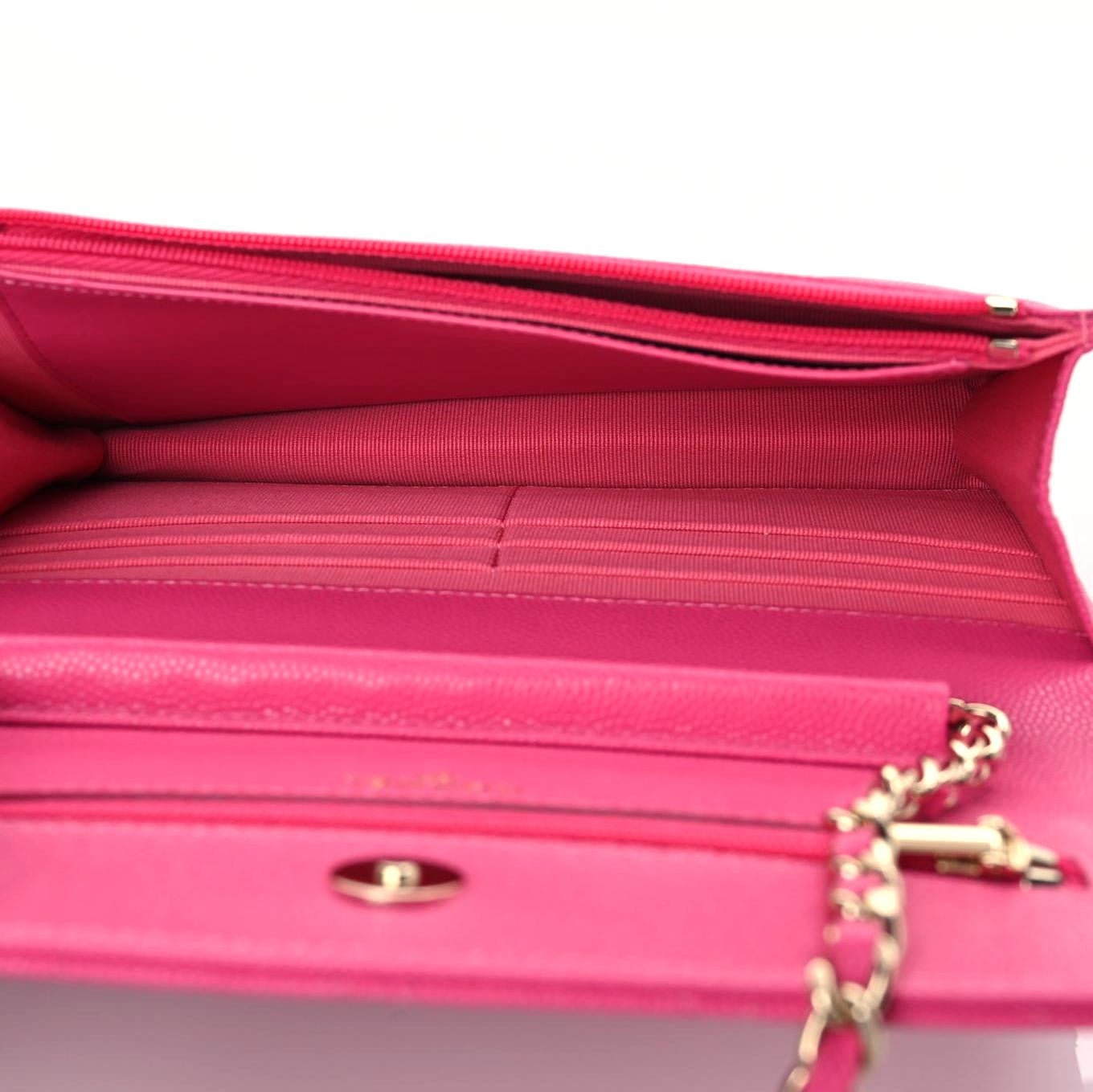 Caviar Quilted Wallet On Chain WOC Dark Pink