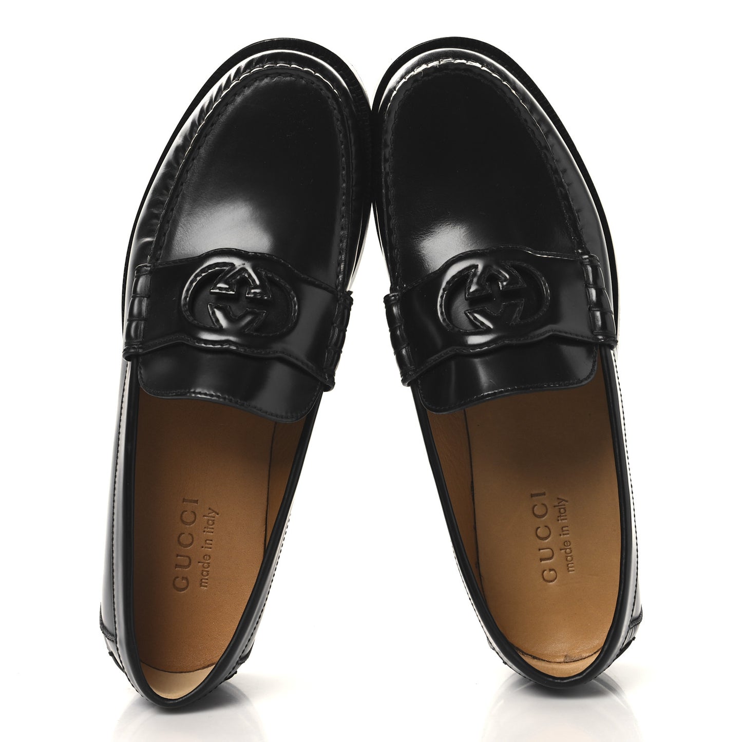 Calfskin Mens Interlocking G Millennial Ribot Loafers 8.5 Black