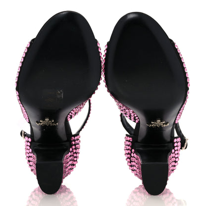Prada Satin Crystal Ankle Wrap 105mm Sandals 37 Rosa 5 of 8