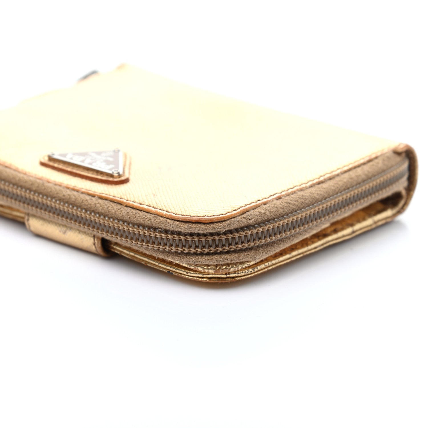 Prada Metallic Saffiano Compact Zip Around Wallet Gold 24 of 26