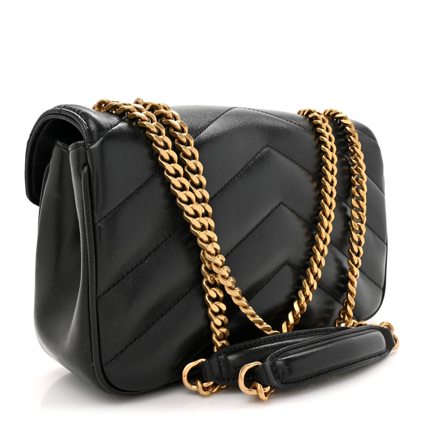 Lambskin Chevron Quilted Small Loulou Black