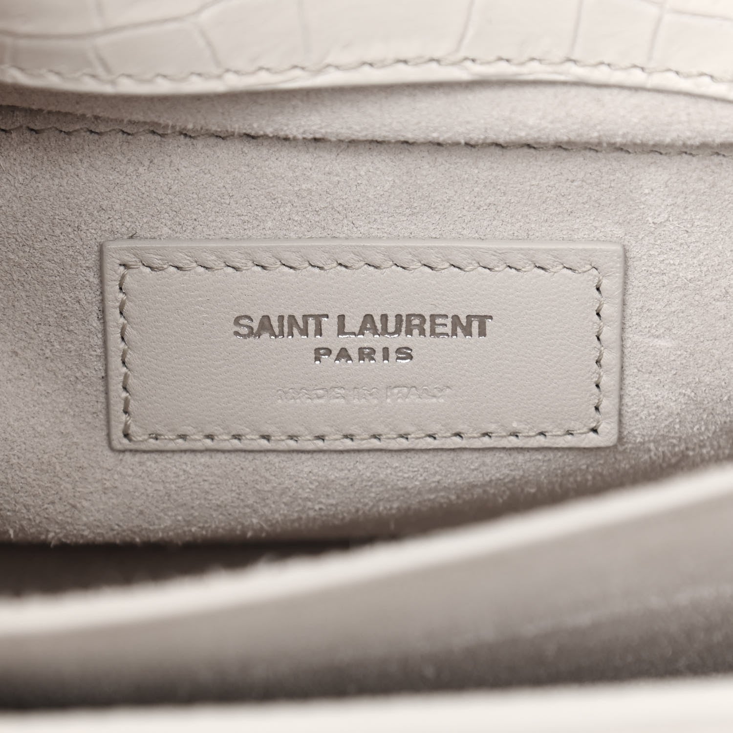 Saint Laurent Calfskin Crocodile Embossed Medium Monogram Sunset Blanc Vintage 6 of 11