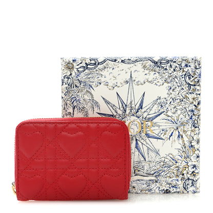 Christian Dior Lambskin Cannage Dioramour Small Lady Dior Voyageur Coin Purse Wallet Spicy Red 7 of 7