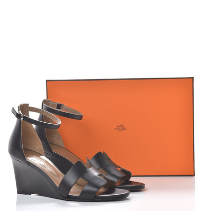 Hermes Calfskin Legend Wedge Sandals 40 Black 10 of 10