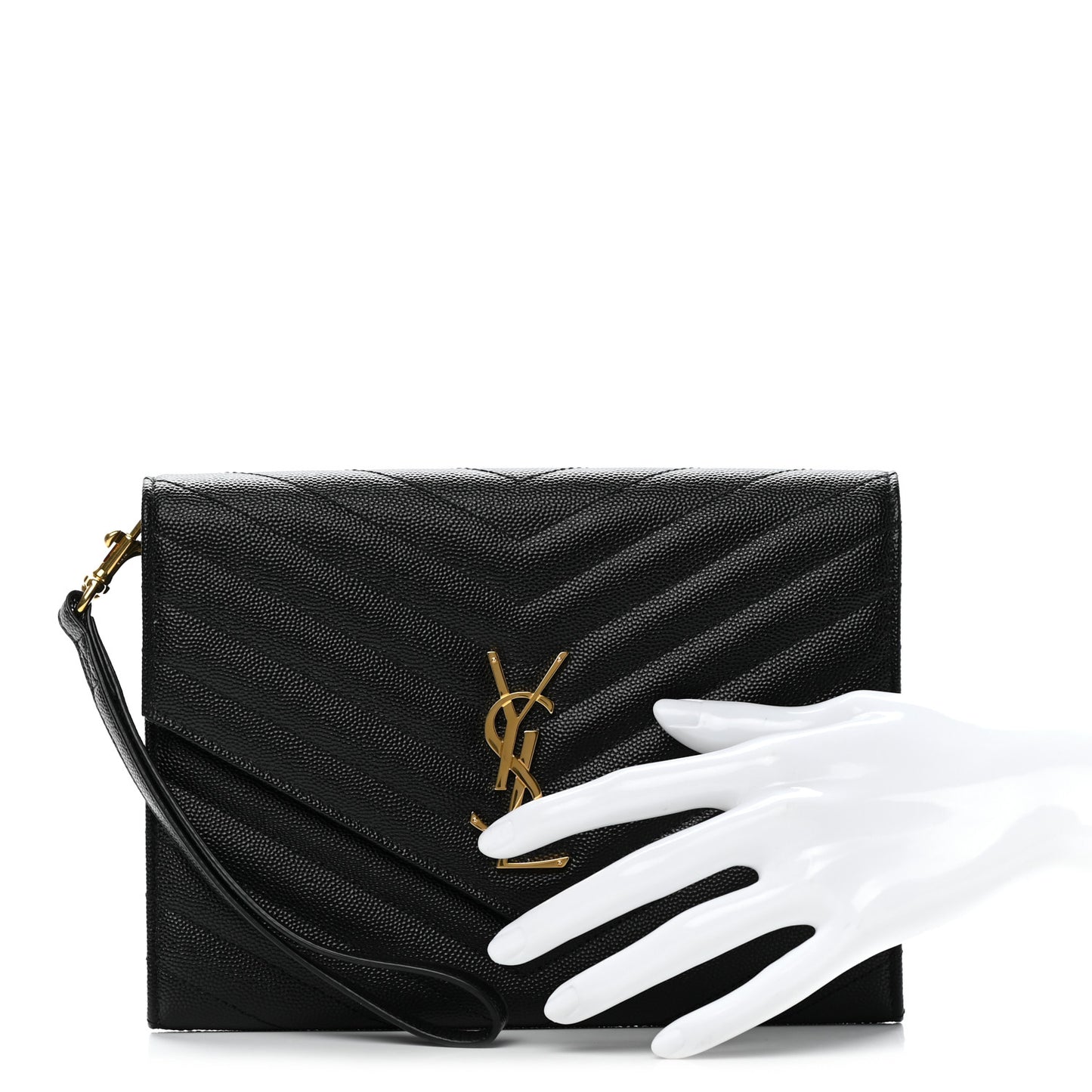 Grain De Poudre Matelasse Chevron Monogram Envelope Clutch Black