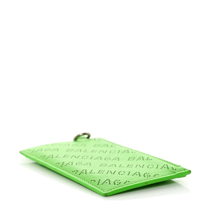 Balenciaga Calfskin Logo Perforated Cash Coin Card Holder On Keychain Acid Green 3 of 12