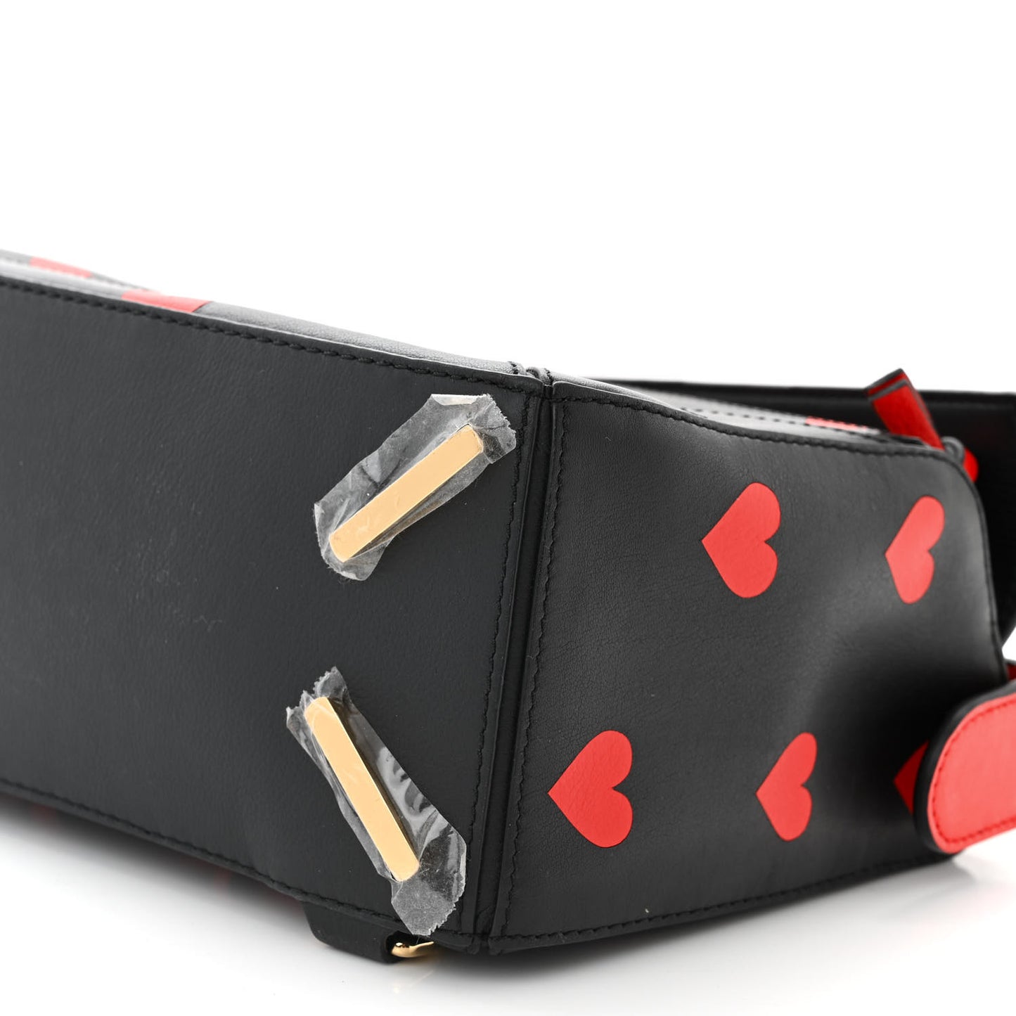 Calfskin Heart Print Small Puzzle Bag Black Red