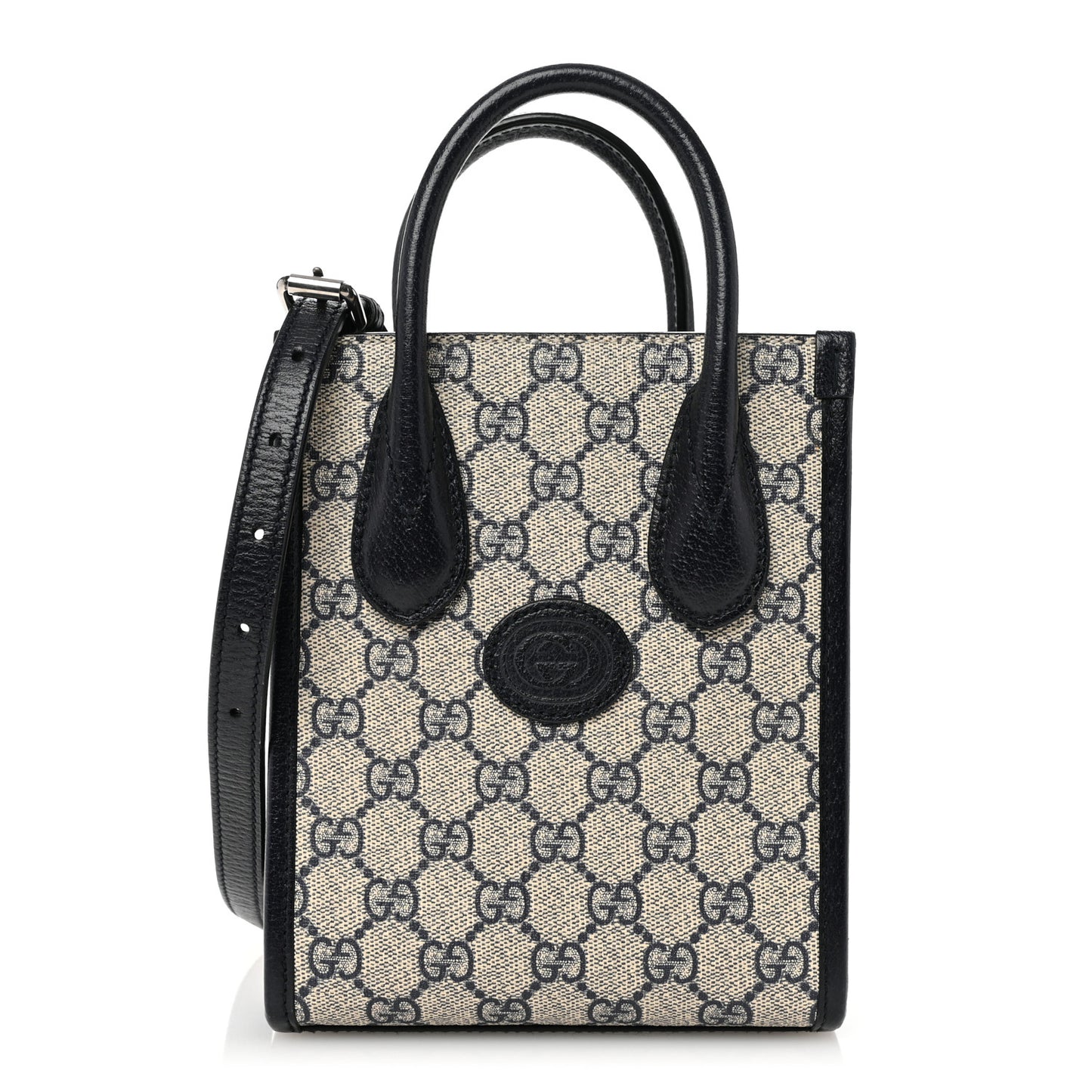 GG Supreme Monogram Textured Dollar Calfskin Mini Retro Interlocking G Tote Bag Beige Blue