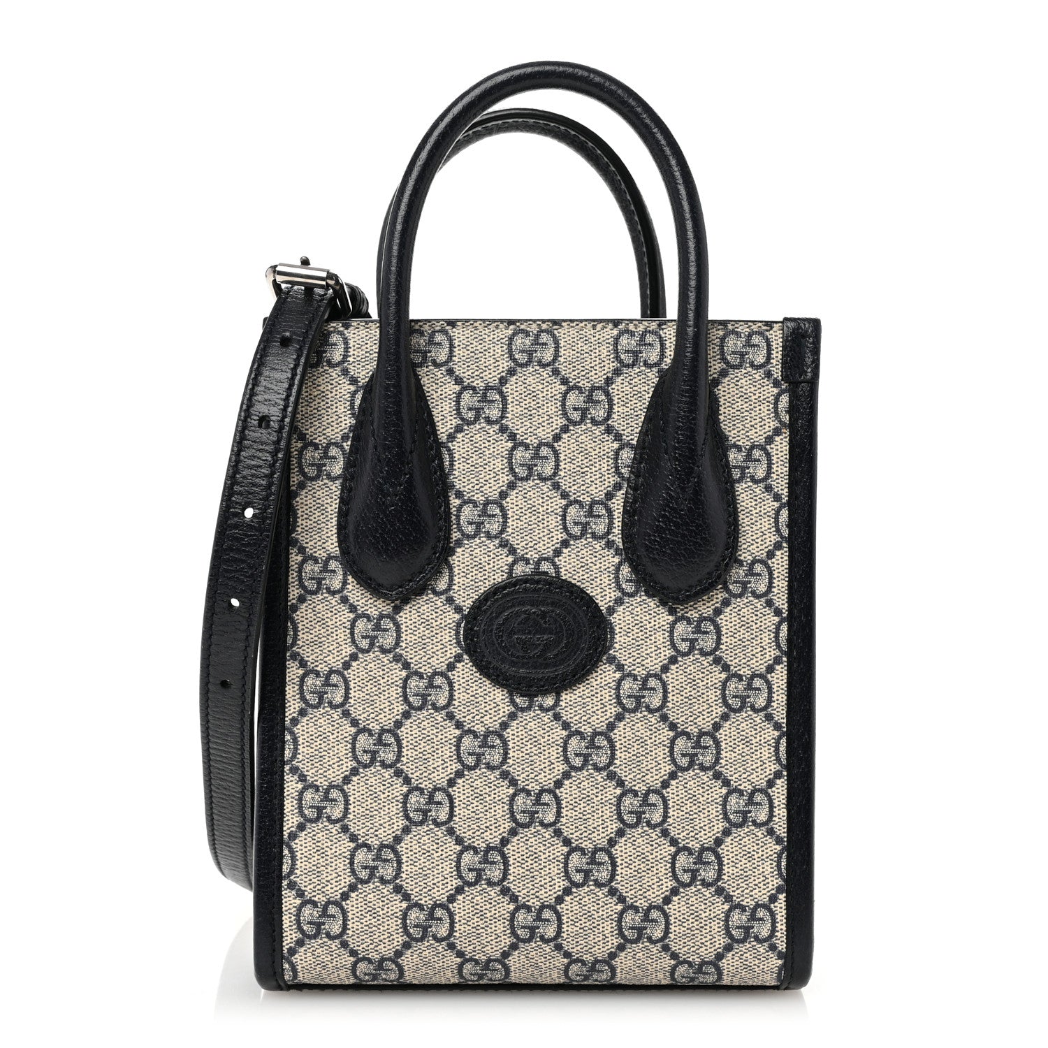 Gucci GG Supreme Monogram Textured Dollar Calfskin Mini Retro Interlocking G Tote Bag Beige Blue 1 of 10