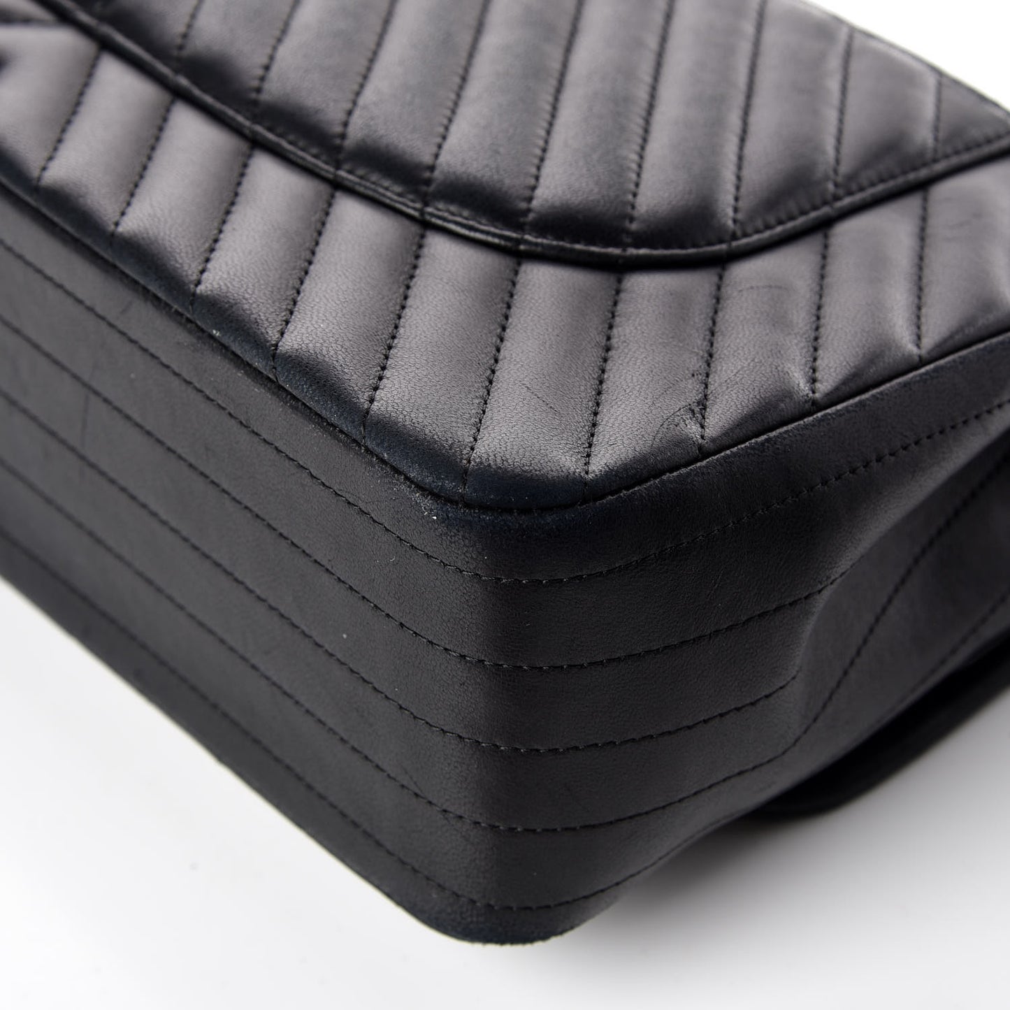 Lambskin Chevron Quilted Jumbo Double Flap Black