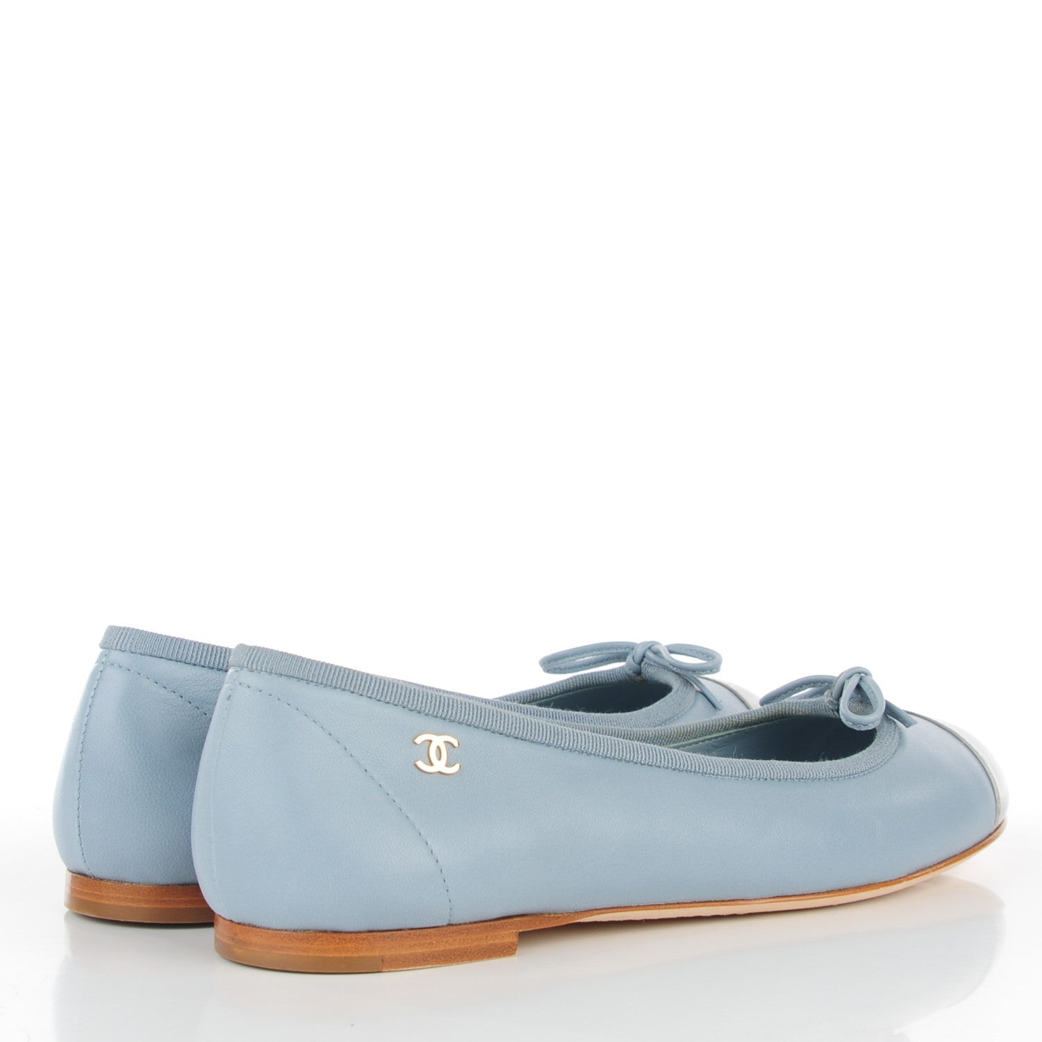 Chanel Lambskin Patent CC Cap Toe Ballerina Flats 35 Blue 4 of 9