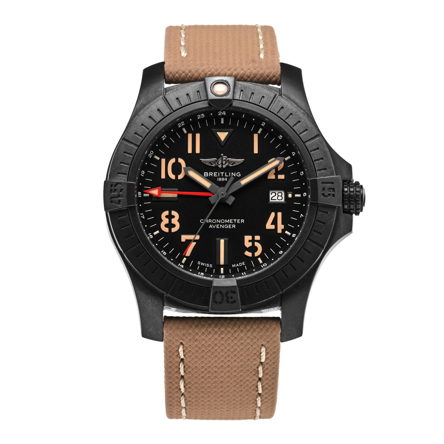 Titanium Calfskin 45mm Avenger GMT Night Mission Automatic Watch Black V32395