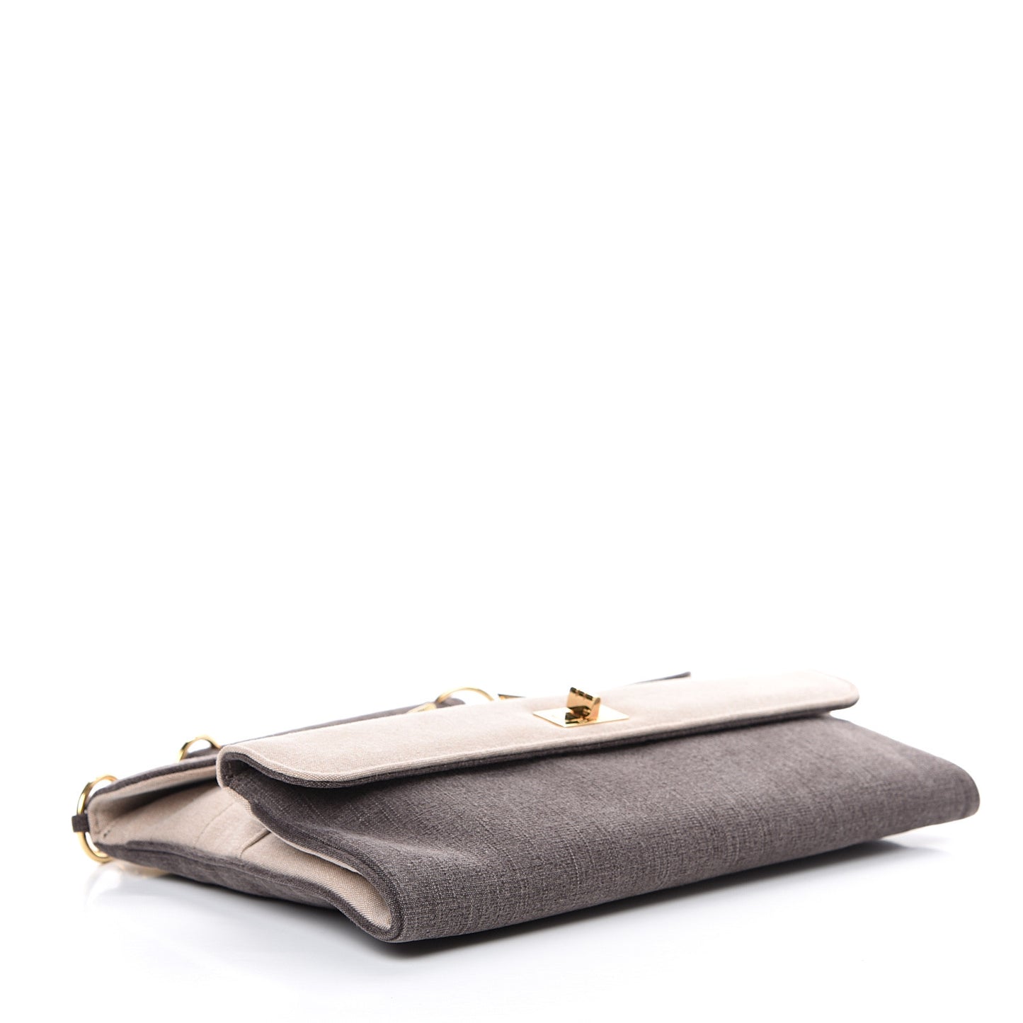 Canvas Chocolate Bar Mademoiselle Double Flap Clutch Beige Brown