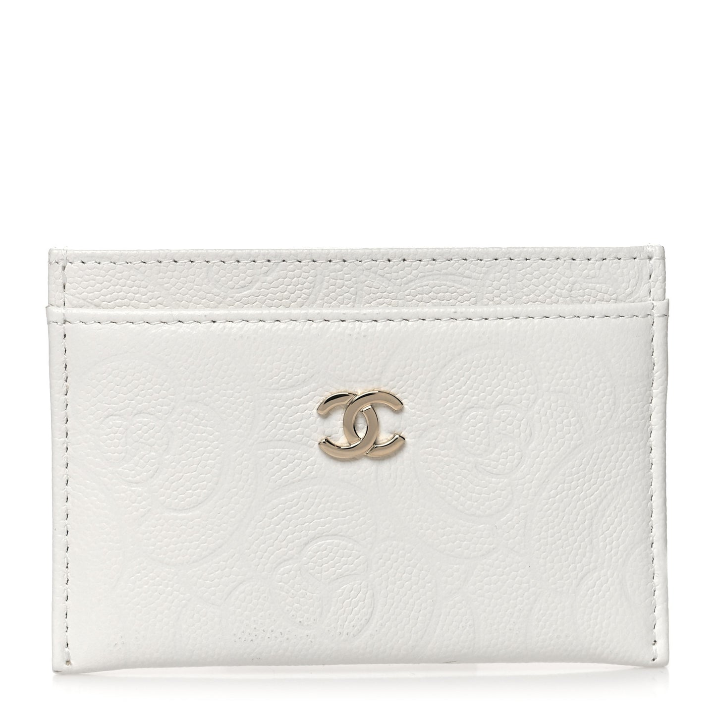Caviar Camellia Embossed Card Holder White