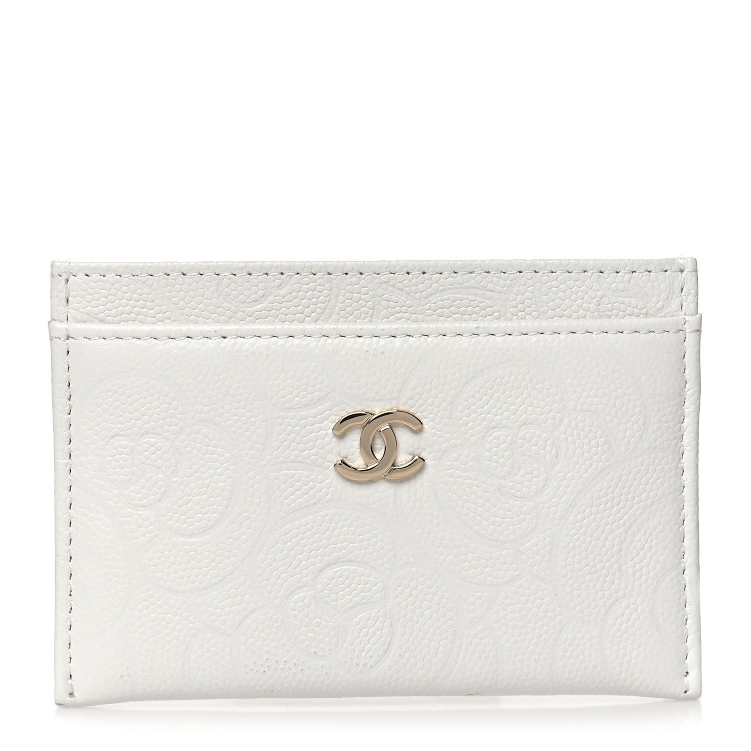 Chanel Caviar Camellia Embossed Card Holder White 1 of 10