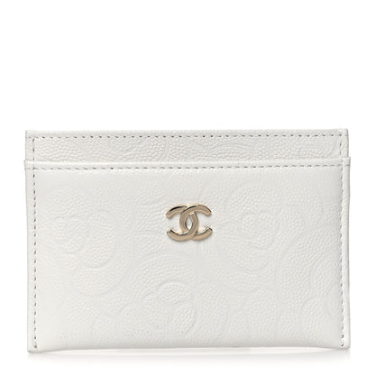 Chanel Caviar Camellia Embossed Card Holder White 1 of 10