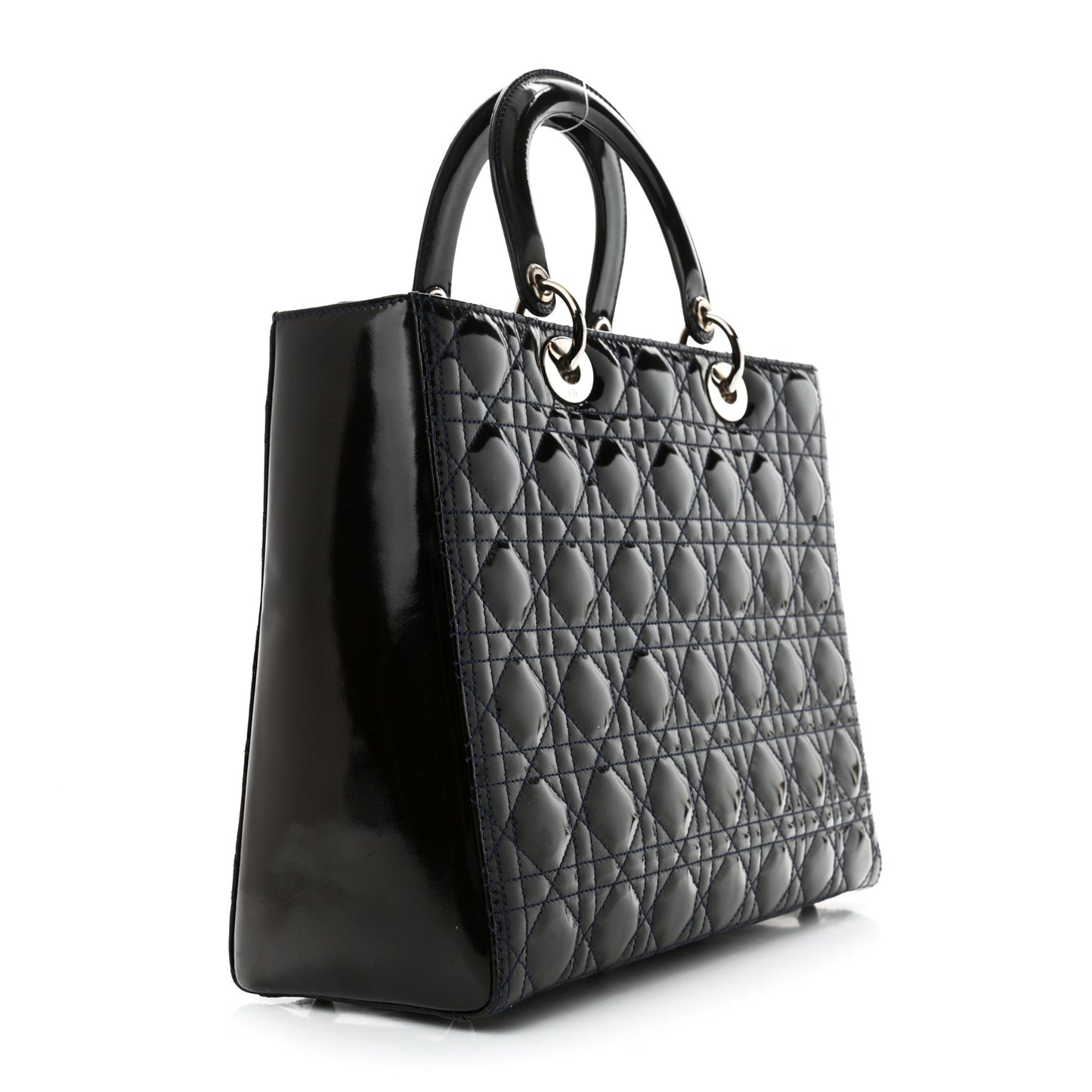 Patent Cannage Large Lady Dior Navy