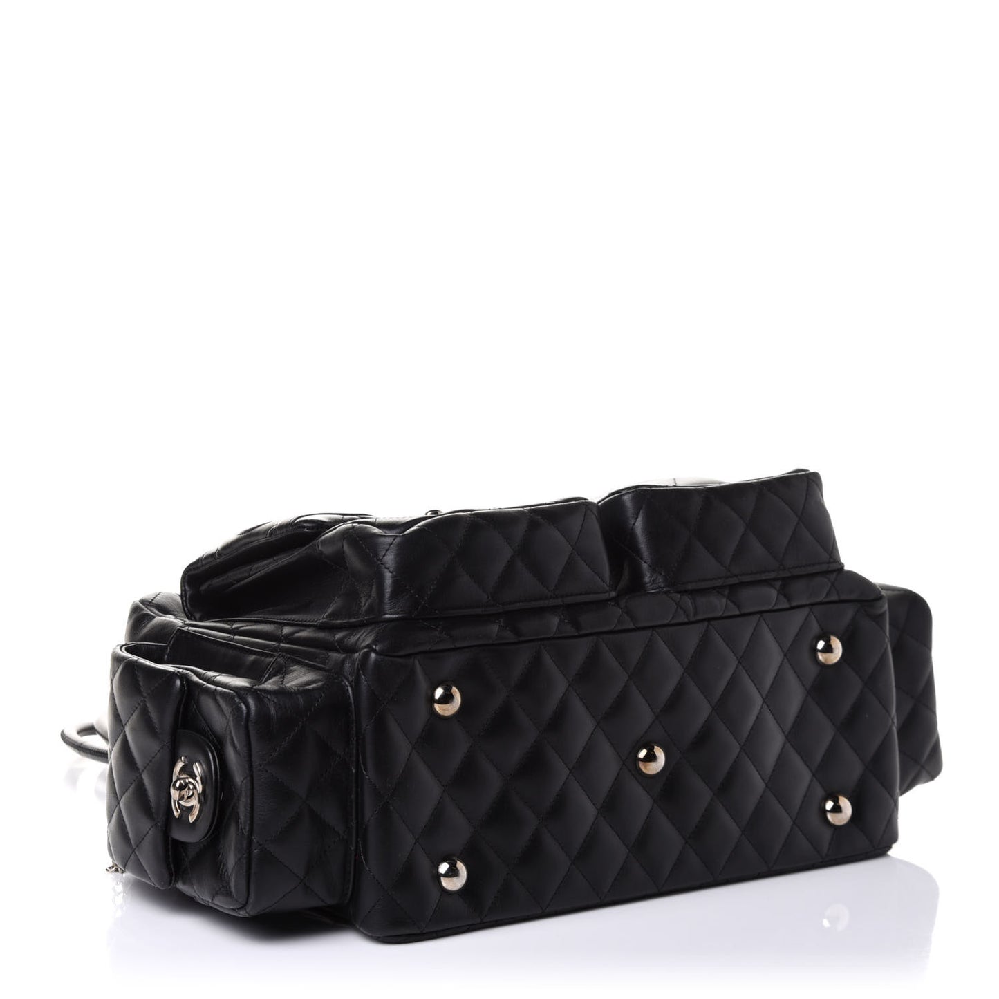 Calfskin Quilted Large Cambon Multipocket Reporter Black